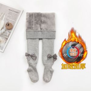 Winter Children Toddler Fleece-lined Thick Pantyhose K-style Girl Heattech Leggings Baby New Arrival Bows Pants