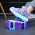 Girls' Sports Roller Skates Student Style Four-Wheel LED Flashing Wheels Children's Ice Skating Shoes Boys' Walking Shoes. 