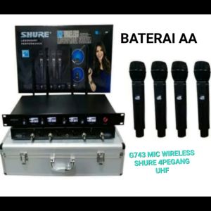 G743 MIC WIRELESS 4 PEGANG WIRELES PRO UHF PROFESIONAL VOKAL PREMIUM ARTIS MICROPHONE MIK WIRELES SE