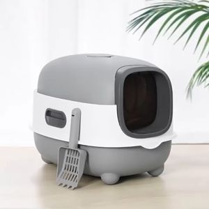 Ruang yang sangat besar Litter Box Kucing / Tempat Bak Pasir Kucing Cat Toilet Full-Tertutup Set Bak Pasir