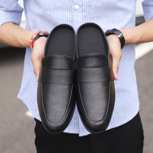 รองเท้าแตะหนังสำหรับใส่ในช่วงฤดูร้อนสำหรับผู้ชาย สไตล์เกาหลี พื้นยาง รองเท้าแตะแบบสวมสบายสำหรับใส่ในบ้านและกลางแจ้ง