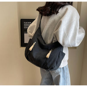 Casual Large Capacity Single Shoulder Bag Womens Pure Color Canvas Dumpling Bag Versatile Crossbody Bag for Daily Use
