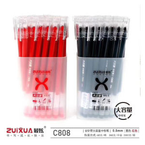 Large Capacity Disposable Neutral Pen Black Red Ink 60 Pieces Bucket Full Needle Tube for Exam Study Business Office Use