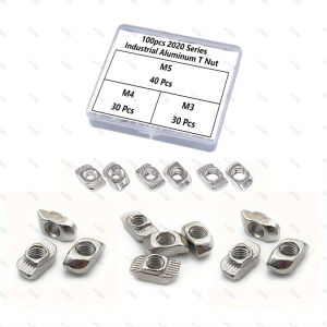 100pcs 2020 Series Industrial Aluminum T Nuts: M3/M4/M5 T Slot Hammer Head FastenersCarbon Steel Assortment Kit