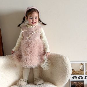 Princess Style Cotton Dress with Bowknot for Girls Birthday Cake Cutting Ceremony Spring Autumn Winter Soft Hand Feel