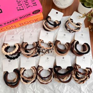 ชุดยางรัดผมสีกาแฟนมเนื้อนุ่มสบายสไตล์เรียบง่ายและหรูหราพร้อมเคสป้องกันสำหรับผู้หญิง