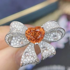 Montagne Jewelry Natural 3.78 Carat Spessartine Ring Diamond Inset Fine Jewellery 18k Pure White Gold Ring