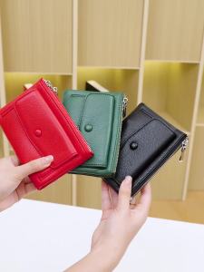 Womens Wallet PU Leather Short Double Zippered Wallet Simple Solid Color Large Capacity Credit Card Holder Bag With Coin Pocket