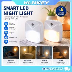 HLINKEY 2PCS Energy-Efficient LED Night Light Smart Auto ON/OFF Wall Lamp with Light Sensor – Ideal for Bathroom Kitchen Staircase 0.4W Discreet Ivory Design EU Plug