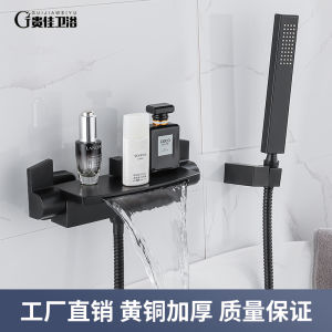 Black Wall-Mounted Full Copper Waterfall Bath Tub Faucet Special for Edge Outlet Cold And Hot Bath Tub Shower Head Tap
