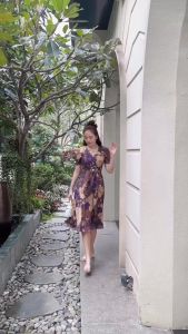 Đầm xòe cổ bẻ đính nút tay phồng có túi Misa - MS0300 (Hình thật shop chụp)
