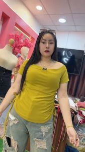 เสื้อสาวอวบเซกซี่ร้านต๋อง อก 38-46 ยาว26-27 วัดจากไหล่  รูดเป็นครอปได้ รุ่น ใบตอง ปาดไหล่