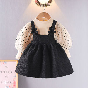 Girls Dress Autumn New Style 2025 New Two-Piece Set Spring Summer Small Children Skirt Trendy Cotton Fabric Polka Dot Pattern Sweet Style