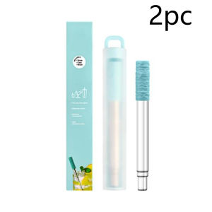 304 Stainless Steel Folding Straw Set Portable Telescopic Straw Tips with Cleaning Brush Telescopic Straw with Silicone for Home