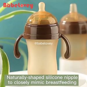 Babelovey Comotomo Natural Baby Milk Bottle Botol Susu Baby Anti-Bacterial Wide Neck Feeding Botol With Handle 150/180/250/300ML 可么多么婴儿奶瓶