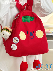 Cute Cartoon Canvas Shoulder Bag Womens Mini Backpack Soft Korean Style Hairy Chicken Character Student Bookbag Leisure Backpack