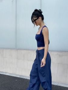 ASZUNE Women Summer Crop Tops Wide Slings Low-Cut Plain Color Short Tops Ladies Slim Navel Vest