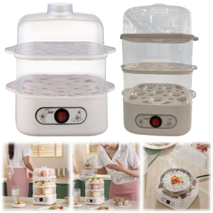 Two/Three-Layer Electric Steamer Machine 6 Eggs Automatic Mini Steamer Egg Cooker Breakfast Machine Kitchen Cooking Tool