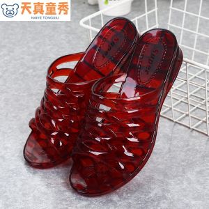 Anti-Slip Crystal Plastic Sandals Womens Flat Heel Slippers Casual Shoes for Middle-Aged And Elderly Autumn Winter New Style