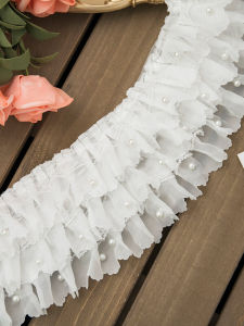 Vải Ren Viền Ngọc Trai Cao Cấp Vải Voan Ba Lớp Phụ Kiện Tóc DIY Váy Lolita Vải Trang Trí Cho Váy Và Mũ