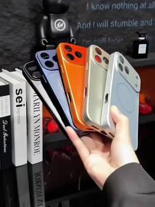 With Logo Large Lens Window Magnetic Corning Glass Hard PC Shockproof Phone Case For iPhone 17 16 15 14 13 Pro Max Matte Skin-friendly Anti-fingerprint Phone Cover Wireless Charging Phone Shell With Glass Lens Films Camera Protection