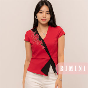 RIMINI - Atasan Wanita Cheongsam Embroidery Two-Tone Lengan Pendek Size XS-3XL - Xueling Top CC30462