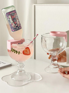 High Foot Glass Beer Cup with Buckle Creative Personalized Summer Beverage Water Glass for Home Use Bubble Water Juice Beer