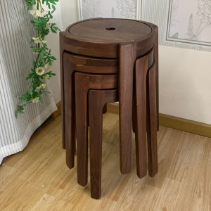Modern Minimalist Stackable Walnut Wooden Round Stool