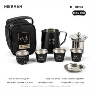 HIKEMAN | Bộ Ấm Trà Du Lịch Ngoài Trời HIKEMAN Kiểu Kung Fu Một Ấm Bốn Chén Kèm Khay Inox Pha Trà Nhanh Hình Quả Thận Dành Cho 4 Người Dùng