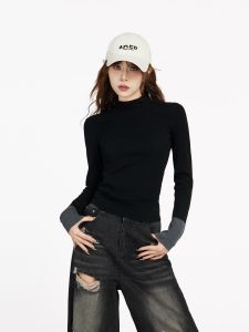 KBVVR | Half-neck Slim Tight Fitting Shouldered Knit Top