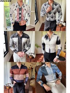 Men Long Sleeves Shirt 2024 New Arrival Trendy Handsome Fashion Fancy Top Clothes Stylish Print Silm Shirt