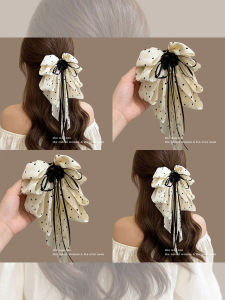 NING ZHOU | White Polka Dot Bow Ribbon Hair Clip