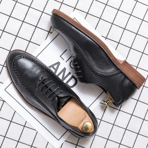 Trendy Leather Shoes Mens Korean-Style British Business Casual Hidden Heel with Suit Photo Studio Groomsman Groom Wedding Shoes Brown
