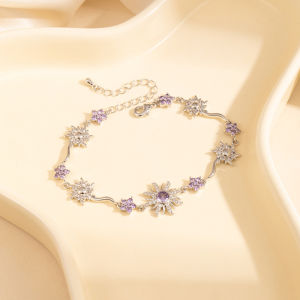 Vòng Tay Nữ Sang Trọng Đính Zircon Tím Hoa Hướng Dương Mạ Vàng Kiểu Dáng Thời Trang Công Chúa Khóa Cài Chất Liệu Zircon Cubic.