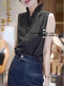 French Lazy Style V-Neck White Sleeveless Shirt Inner Wear Overalls Summer Unique Large Size Korean Loose Fit Commute Fashion