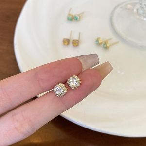 Colorful Zircon Ear Studs for Women New 2025 Fashion Jewelry Fresh out Freshness Ear Caring Hole Bone Studs Geometric Pattern