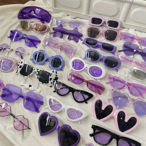 แว่นกันแดดกรอบกลมแนววินเทจแว่นตาสาวอ้วนโดเนียอุณหภูมิสีม่วงแว่นกันแดดสายตาสั้นป้องกันรังสียูวีสำหรับผู้ชายผู้หญิงหน้ากลม