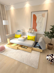 Japanese Style Wooden Frame Sofa Bed with Storage Drawers Fabric Upholstery L-Shape Corner Couch Luxury Quality Adults Only