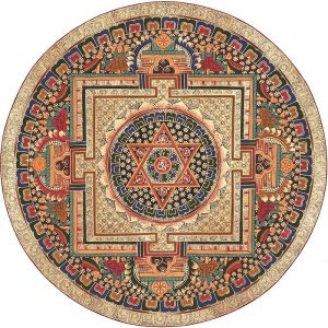 Thảm Mandala Tây Tạng VIKAMA Thiết Kế Nghệ Thuật Thangka Serene Zen Vibe Chống Trơn Trượt Polyester Chống Thấm Nước Cho Phòng Khách Phòng Ngủ 100% Có Thể Giặt Bằng Máy