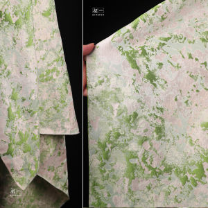 Textured Gradient Floral Embroidery Fabric for DIY Clothing Design Artistic Retro Style Spring Green Splattered Texture