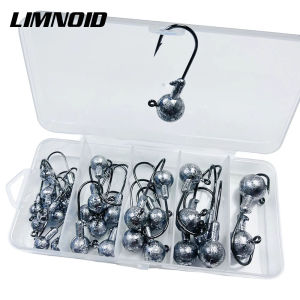 Limnoid Jig Head Hooks Kit 30pcs High Carbon Steel Sharp Hooks With Lead Ball Head For Saltwater Freshwater Soft Lure Fishing