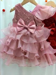 Ali9sequin baby girls party dresses toddler layered tutu gown bow infant baby 1st birthday princess dress for girl wedding costumes