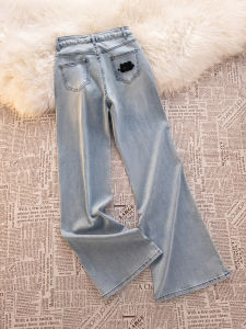 High Waist Flared Jeans Womens Autumn Winter Fleece Wide Leg Jeans Casual Style Cotton Elastic Denim Pants Loose Fit