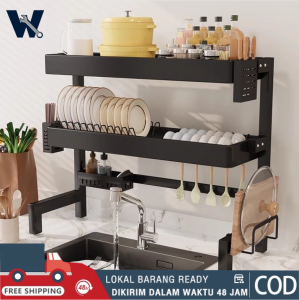 Wingent Rak Piring Wastafel Stainless Steel Hitam Rak Wastafel Peralatan Dapur Kokoh Kuat Rak Wastafel cuci Piring Stainles Rak Dapur Bisa Diletakkan Pemotong/Sumpit/Talenan/Buah/Sayur-mayur