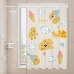 Bathroom Shower Curtain Waterproof Polyester Window Privacy Curtain No Drilling Required Cute Cartoon Design Bathroom Door Curtain