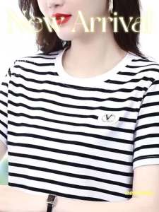 HUAXUNRAN | Summer Loose-Fit T-Shirt for Women with Belly Cover Stripes Cotton Top