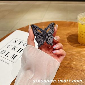 Japanese South Korea Ins Style Fancy Pure Color Three-Dimensional Butterfly Electroplating Mobile Phone Bracket Foldable Drop-Resistant Metal Ring Buckle Adhesive Supporting Seat Stylish Creative Portable Back Sticker Binge-watching Young Adult Heart