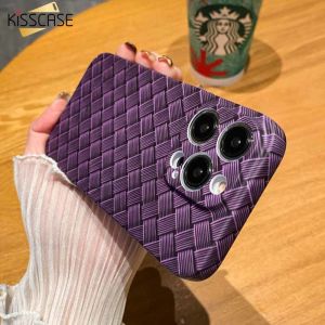 【With Lens Film】KISSCASE Water Stick Woven Pattern Magsafe Magnetic Suction Charging Suitable For iPhone 14 Pro Max Woven Cell Phone Case For Apple 13Pro 14 Plus 13 12 PC Hard Case