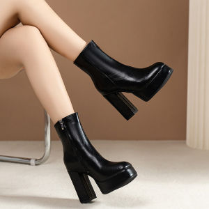 Chunky Sole Thick Bottom Waterproof High Heel Ankle Boots