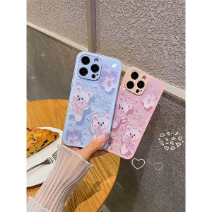 IQOO Z9 5G Case IQOO Z9X 5G Case IQOO Z9 Turbo New High-quality Little Bear Crystal Flower Metallic Paint Liquid Tempered Glass Shockproof Phone Case